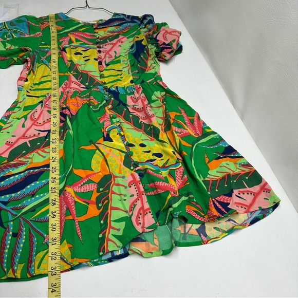 KARLIE Tropical Green Floral MINI  Dress PUFF Sleeves size M - Picture 5 of 11